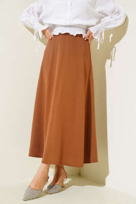 Bel Lastikli Basic Çan Etek Taba - Uzun Etek