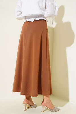 Bel Lastikli Basic Çan Etek Taba - Uzun Etek