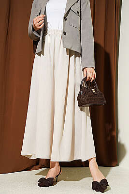 Bel Lastikli Basic Pantolon Etek Bej - MD TREND