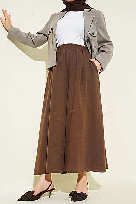 Bel Lastikli Basic Pantolon Etek Kahve - MD TREND