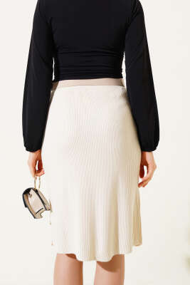 Bel Lastikli Basic Triko Midi Etek Bej - Kadın Giyim Modelleri