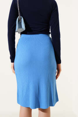 Bel Lastikli Basic Triko Midi Etek İndigo - Kadın Giyim Modelleri