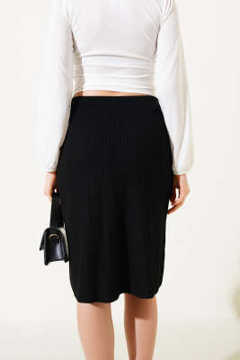 Bel Lastikli Basic Triko Midi Etek Siyah - Kadın Giyim Modelleri