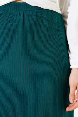 Bel Lastikli Basic Triko Midi Etek Zümrüt - Kadın Giyim Modelleri