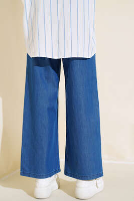 Bel Lastikli Bol Paça Kot Pantolon Kot - Kumaş Pantolon