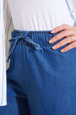 Bel Lastikli Bol Paça Kot Pantolon Kot - Kumaş Pantolon