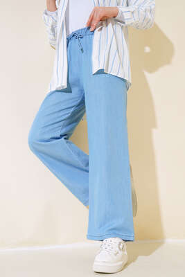 Bel Lastikli Bol Paça Kot Pantolon Kot Mavisi - FİXAY