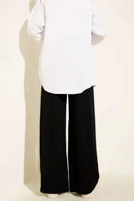 Bel Lastikli Bol Pantolon Siyah - Pantolon