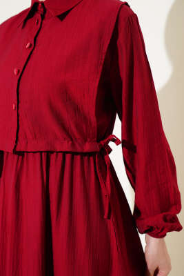 Bel Lastikli Bolerolu Elbise Bordo - Tesettür Elbise