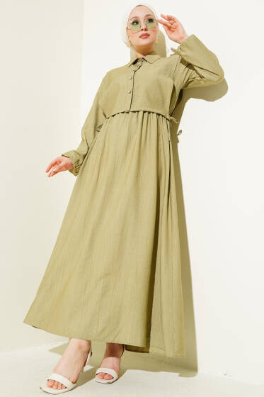 Bel Lastikli Bolerolu Elbise Çağla Yeşili - Elbise
