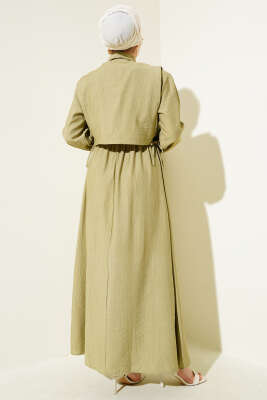 Bel Lastikli Bolerolu Elbise Çağla Yeşili - Tesettür Elbise