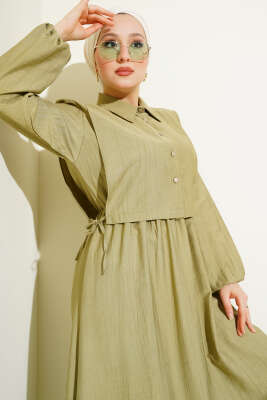 Bel Lastikli Bolerolu Elbise Çağla Yeşili - Tesettür Elbise