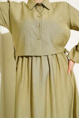 Bel Lastikli Bolerolu Elbise Çağla Yeşili - Tesettür Elbise