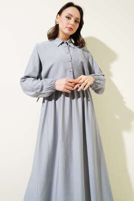 Bel Lastikli Bolerolu Elbise Gri - Tesettür Elbise