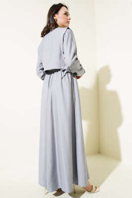 Bel Lastikli Bolerolu Elbise Gri - Tesettür Elbise