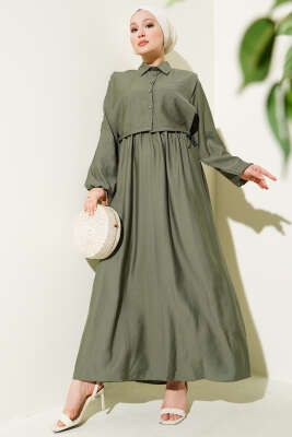 Bel Lastikli Bolerolu Elbise Haki 