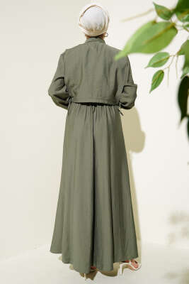 Bel Lastikli Bolerolu Elbise Haki - Tesettür Elbise