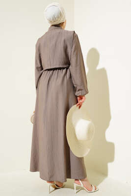 Bel Lastikli Bolerolu Elbise Kahve - Tesettür Elbise