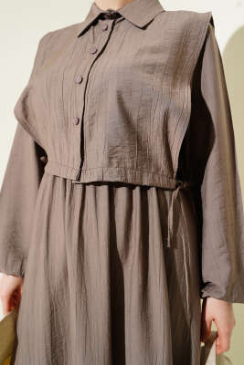 Bel Lastikli Bolerolu Elbise Kahve - Tesettür Elbise