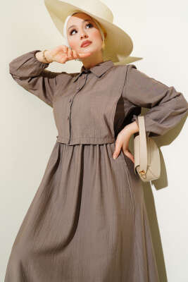 Bel Lastikli Bolerolu Elbise Kahve - Tesettür Elbise