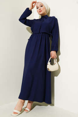 Bel Lastikli Bolerolu Elbise Lacivert 