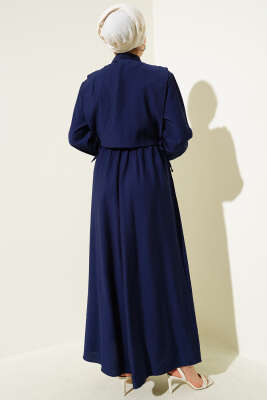 Bel Lastikli Bolerolu Elbise Lacivert - Tesettür Elbise
