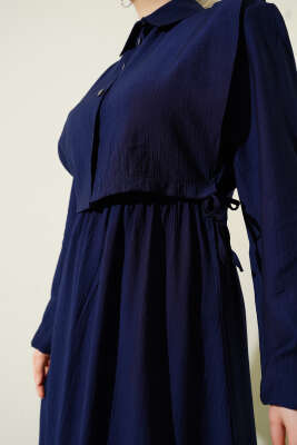 Bel Lastikli Bolerolu Elbise Lacivert - Tesettür Elbise