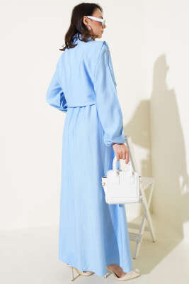 Bel Lastikli Bolerolu Elbise Mavi - Tesettür Elbise