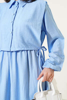 Bel Lastikli Bolerolu Elbise Mavi - Tesettür Elbise