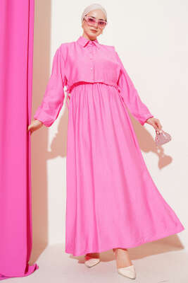 Bel Lastikli Bolerolu Elbise Pembe 