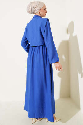 Bel Lastikli Bolerolu Elbise Saks - Tesettür Elbise