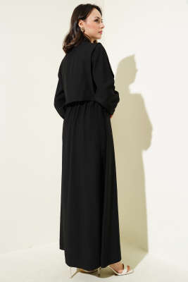 Bel Lastikli Bolerolu Elbise Siyah - Tesettür Elbise