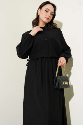 Bel Lastikli Bolerolu Elbise Siyah - Tesettür Elbise