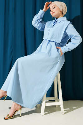 Bel Lastikli Bolerolu Terikoton Elbise Bebe Mavi - CNR TEKSTİL