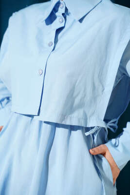 Bel Lastikli Bolerolu Terikoton Elbise Bebe Mavi - Elbise