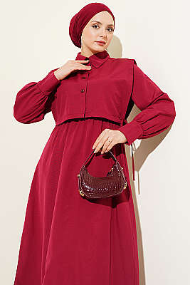Bel Lastikli Bolerolu Terikoton Elbise Bordo - 700-100 TL Ürünler