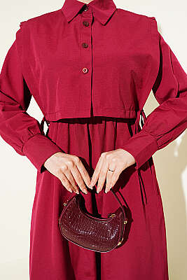 Bel Lastikli Bolerolu Terikoton Elbise Bordo - 700-100 TL Ürünler