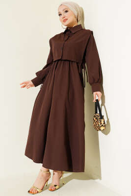 Bel Lastikli Bolerolu Terikoton Elbise Kahve - CNR TEKSTİL