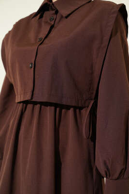 Bel Lastikli Bolerolu Terikoton Elbise Kahve - Elbise