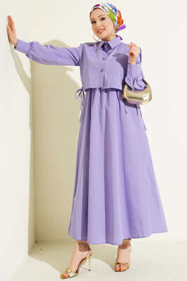 Bel Lastikli Bolerolu Terikoton Elbise Lila - CNR TEKSTİL