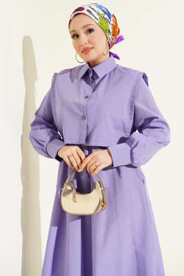 Bel Lastikli Bolerolu Terikoton Elbise Lila - Elbise