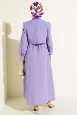 Bel Lastikli Bolerolu Terikoton Elbise Lila - Elbise