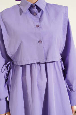 Bel Lastikli Bolerolu Terikoton Elbise Lila - Elbise
