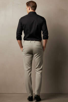 Bel Lastikli Boru Paça Erkek Pantolon Bej - Erkek Pantolon