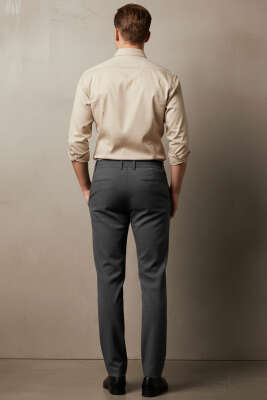 Bel Lastikli Boru Paça Erkek Pantolon Füme - Erkek Pantolon