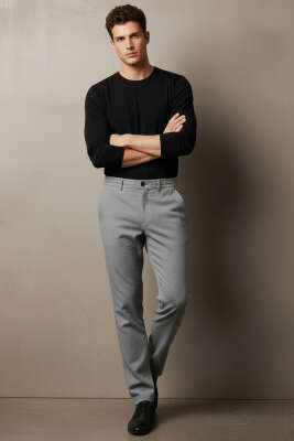 Bel Lastikli Boru Paça Erkek Pantolon Gri - Erkek Pantolon