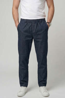 Bel Lastikli Boyfriend Gabardin Erkek Pantolon Lacivert 
