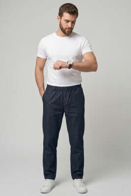 Bel Lastikli Boyfriend Gabardin Erkek Pantolon Lacivert - Erkek Pantolon