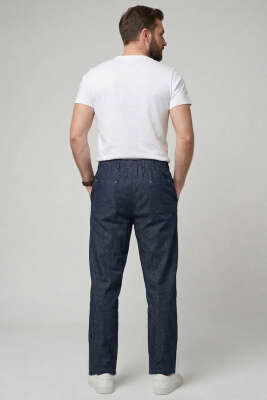 Bel Lastikli Boyfriend Gabardin Erkek Pantolon Lacivert - Erkek Pantolon