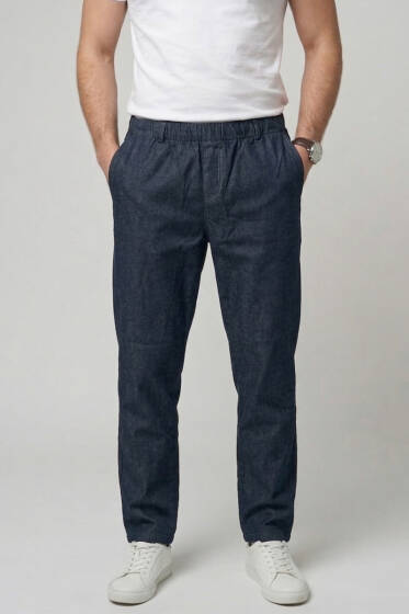 Bel Lastikli Boyfriend Gabardin Erkek Pantolon Lacivert - Erkek Pantolon